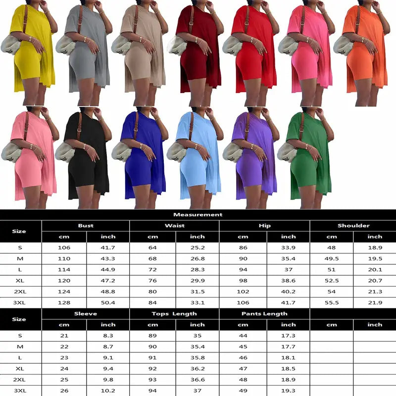 Womens 2 Piece Lounge SetsT-Shirts Topsas Biker Shorts Set Workout Reversible T racksuit S-3XL Womenswear Minimalist Shortsleeve Summer Two-Piece Set 2026 Casual Oversized Shirts Biker Shorts Matching Airport Travel Outfit Split Hem Lounge