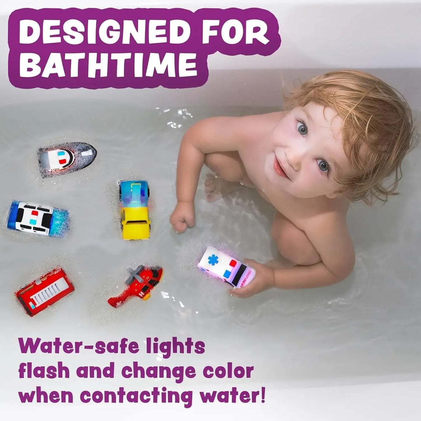 Water Play Vehicle Toy Set – Color Glow Floating Vehicle Collection for Bath & Sensory Activities (6 Pack)