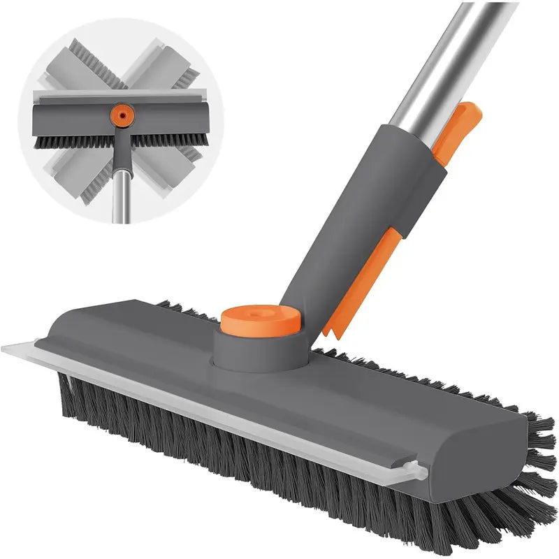 Floor Scrub Brush with Long Handle, cleaning brush,3 in 1 Scrape and Heavy-Duty Stiff Bristle Scrubber Brush for Cleaning Shower Bathroom, Patio, Garage, Kitchen, Wall and Deck