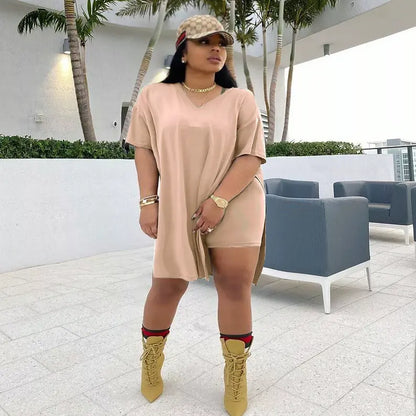 Womens 2 Piece Lounge SetsT-Shirts Topsas Biker Shorts Set Workout Reversible T racksuit S-3XL Womenswear Minimalist Shortsleeve Summer Two-Piece Set 2026 Casual Oversized Shirts Biker Shorts Matching Airport Travel Outfit Split Hem Lounge