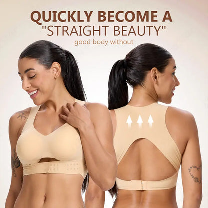 【Postural correction】Women’s Beige Wireless Bra, Soft Breathable Non-removable Moulded Cups, Yoga Fitness Sportswear for Gym & Daily Training