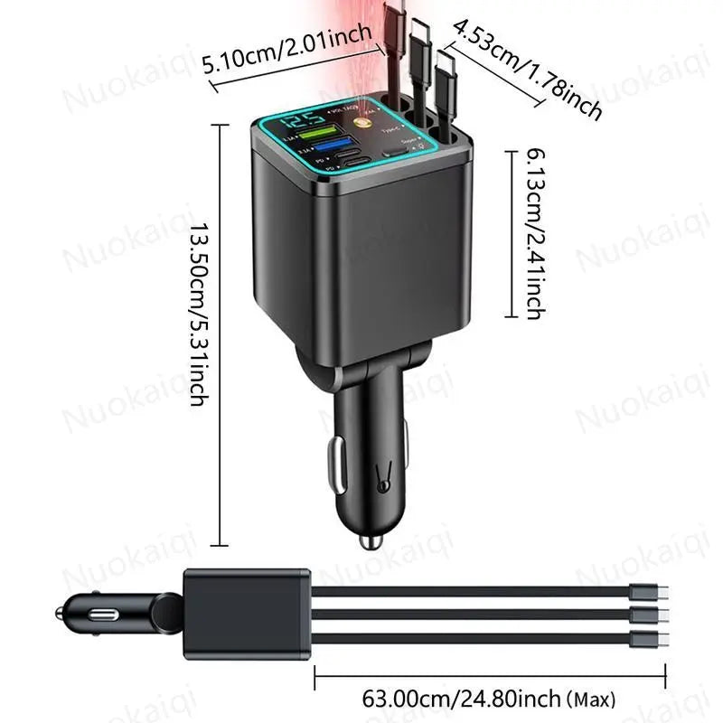 Ultimate Power Station for Phone, Pad & Laptop,Car Charger: Starry LED,1-Click Galaxy Projector,Tangle-Free Retractable Cables & Super Fast Charge,PD20W,USB-A 65W,All 120W Max,Power Hub,
