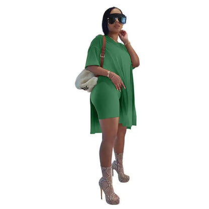 Womens 2 Piece Lounge SetsT-Shirts Topsas Biker Shorts Set Workout Reversible T racksuit S-3XL Womenswear Minimalist Shortsleeve Summer Two-Piece Set 2026 Casual Oversized Shirts Biker Shorts Matching Airport Travel Outfit Split Hem Lounge