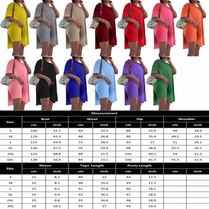 Womens 2 Piece Lounge SetsT-Shirts Topsas Biker Shorts Set Workout Reversible T racksuit S-3XL Womenswear Minimalist Shortsleeve Summer Two-Piece Set 2026 Casual Oversized Shirts Biker Shorts Matching Airport Travel Outfit Split Hem Lounge
