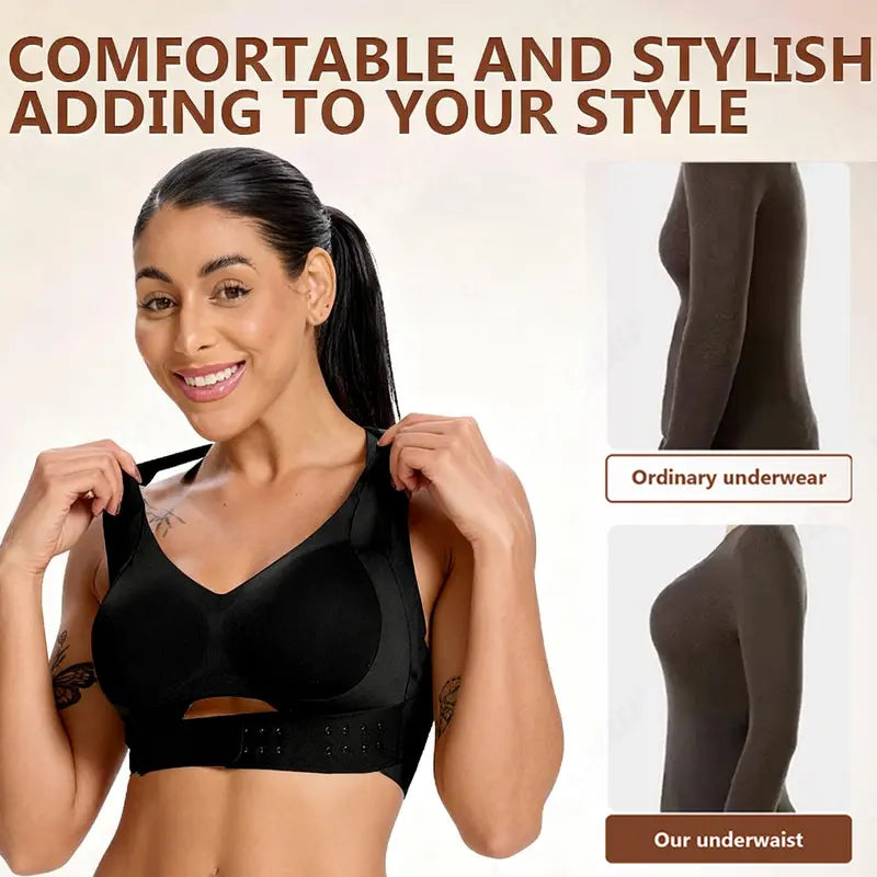 【Postural correction】Women’s Beige Wireless Bra, Soft Breathable Non-removable Moulded Cups, Yoga Fitness Sportswear for Gym & Daily Training
