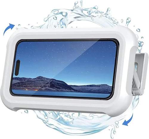 Waterproof Phone Holder for Shower & Bathroom - Upgraded 360° Smooth Rotating, Anti-Fog Protective Case, Full HD Sensitive Touchscreen, Strong Adhesive Tool-Free Wall Mount, Fits''4-7'' iPhones/Samsueng Adjustable Smartphon