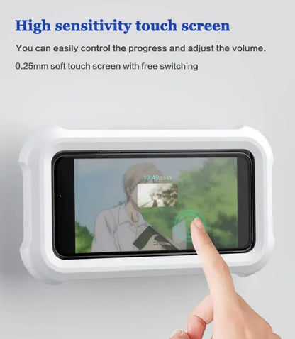 Waterproof Phone Holder for Shower & Bathroom - Upgraded 360° Smooth Rotating, Anti-Fog Protective Case, Full HD Sensitive Touchscreen, Strong Adhesive Tool-Free Wall Mount, Fits''4-7'' iPhones/Samsueng Adjustable Smartphon