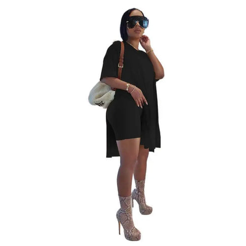 Womens 2 Piece Lounge SetsT-Shirts Topsas Biker Shorts Set Workout Reversible T racksuit S-3XL Womenswear Minimalist Shortsleeve Summer Two-Piece Set 2026 Casual Oversized Shirts Biker Shorts Matching Airport Travel Outfit Split Hem Lounge