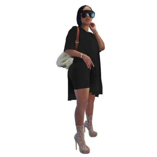 Womens 2 Piece Lounge SetsT-Shirts Topsas Biker Shorts Set Workout Reversible T racksuit S-3XL Womenswear Minimalist Shortsleeve Summer Two-Piece Set 2026 Casual Oversized Shirts Biker Shorts Matching Airport Travel Outfit Split Hem Lounge