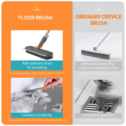 Floor Scrub Brush with Long Handle, cleaning brush,3 in 1 Scrape and Heavy-Duty Stiff Bristle Scrubber Brush for Cleaning Shower Bathroom, Patio, Garage, Kitchen, Wall and Deck