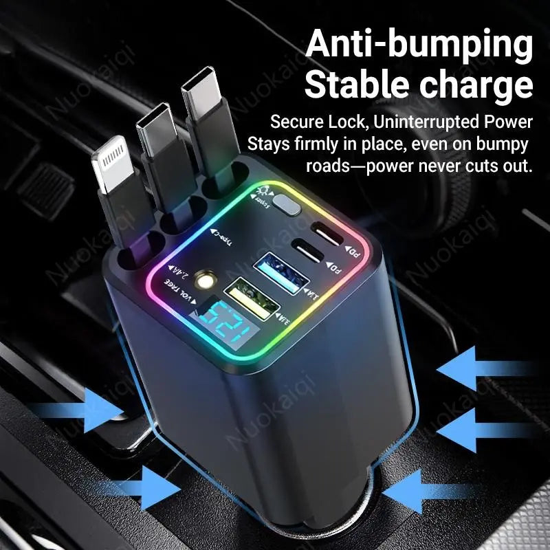 Ultimate Power Station for Phone, Pad & Laptop,Car Charger: Starry LED,1-Click Galaxy Projector,Tangle-Free Retractable Cables & Super Fast Charge,PD20W,USB-A 65W,All 120W Max,Power Hub,