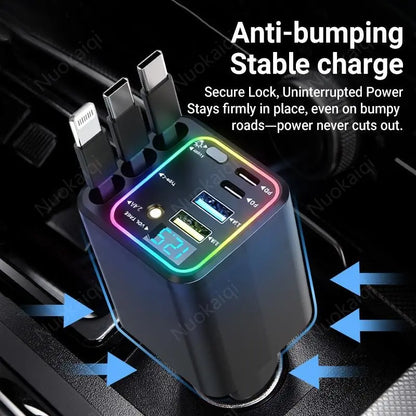 Ultimate Power Station for Phone, Pad & Laptop,Car Charger: Starry LED,1-Click Galaxy Projector,Tangle-Free Retractable Cables & Super Fast Charge,PD20W,USB-A 65W,All 120W Max,Power Hub,