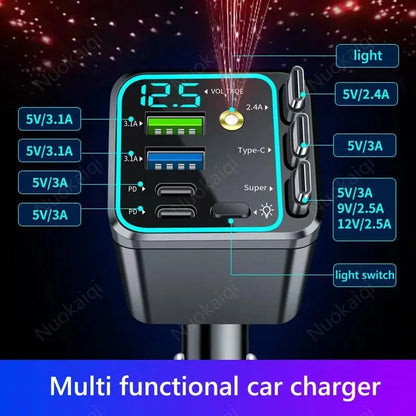 Ultimate Power Station for Phone, Pad & Laptop,Car Charger: Starry LED,1-Click Galaxy Projector,Tangle-Free Retractable Cables & Super Fast Charge,PD20W,USB-A 65W,All 120W Max,Power Hub,