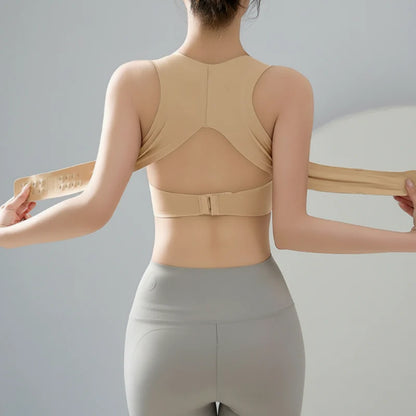 【Postural correction】Women’s Beige Wireless Bra, Soft Breathable Non-removable Moulded Cups, Yoga Fitness Sportswear for Gym & Daily Training