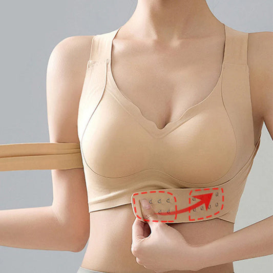 【Postural correction】Women’s Beige Wireless Bra, Soft Breathable Non-removable Moulded Cups, Yoga Fitness Sportswear for Gym & Daily Training