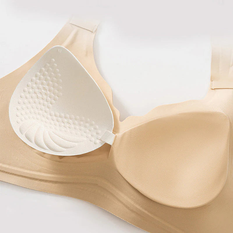 【Postural correction】Women’s Beige Wireless Bra, Soft Breathable Non-removable Moulded Cups, Yoga Fitness Sportswear for Gym & Daily Training